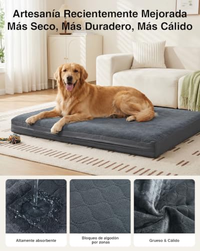 Favodormir Orthopaedic Large Dog Bed, XL Mattress for Dogs, Washable, Non-Slip Base, Grey 104 x 68 x 8 cm