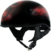 Hot Leathers HLD1018 Black Red Flame Skull Motorcycle DOT Approved Skull Cap Half Helmet Biker