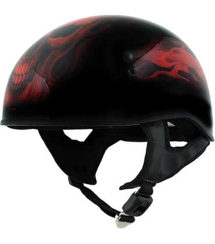 Motorcycle Four Seasons Skull Cap Flame Helmet, Retro German Classic Quick Buckle Helmet with Mask Goggles, DOT Certified Open Face Electric Street Travel Helmet for Jet Pilot Cruiser-A|Medium : Automotive