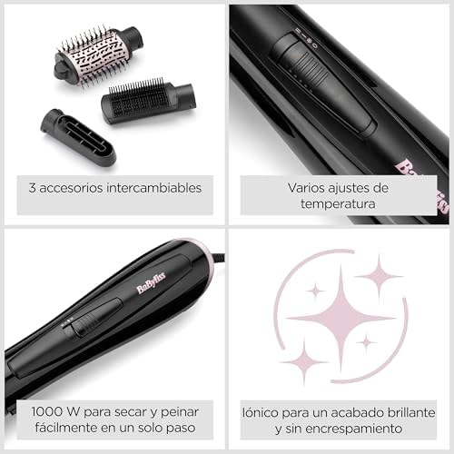 BaByliss AS128E Estilo Escova de Ar Liso 1000 W. Seque, endireite, adicione volume e pente, tudo em um. Tecnologia anti-frizz iónico
