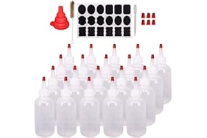 Belinlen 20 Pack 6-Ounce Plastic Squeeze Bottles with 20pcs Red Tip Caps and Measurement - Good for Crafts, Art, Glue, Multi Purpose Set of 20 with extra 6 Red Cap 36 Chalk Labels and 1 Pen