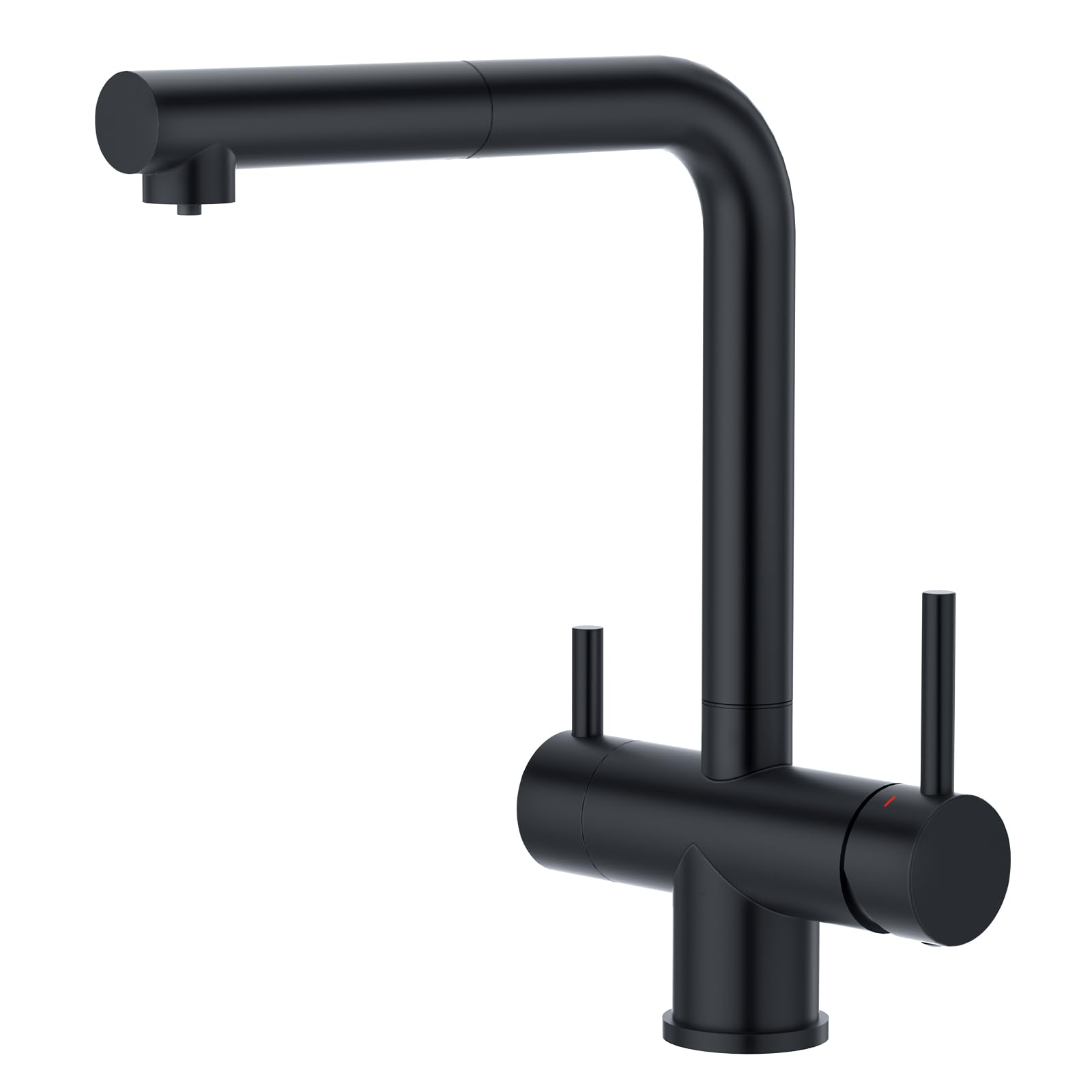 CREA 3 Way Kichen Water Filter Tap with Pull Out Sprayer with 2 Lever, 360° Swivel Three Way, Pull Out 3 Way, Matte Black