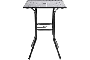 Oakcloud Patio Square Height Bar Table Outdoor Metal Frame Bistro Table with Umbrella Hole -39" Height Coating Old Craft,Rust and Weather Resistant,Classic Black