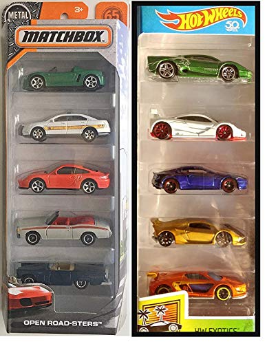 Die cast cars Matchbox 2017 and Hot Wheels 2018 Exotics 5 Pack Bundle. (Total 2 Items)