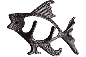 Kichvoe Vintage Cast Iron Fish Wall Hook Rustic Metal Key Holder Hat Hanger Towel Rack for Garden Patio