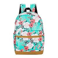 JIANYA Girls School Backpack Bookbags Outdoor Travel Backpack 14inch laptop bag (Floral/Light Green)