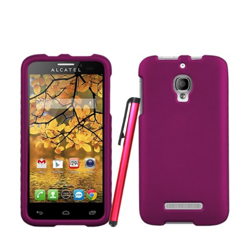 [ManiaGear] Alcatel OneTouch Fierce 7024W Purple Rubberized Hard Case Shell + Screen Protector & Stylus Pen