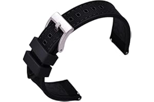 PTFULUOS Premium Upgrades Soft Hybrid (Fkm/Fpm Rubber and Sailcloth) Watch Bands for Men,20mm 22mm Waterproof Quick Release Replacement Watch Straps,Silver/Black/Gold/Rose Gold Brushed Buckle