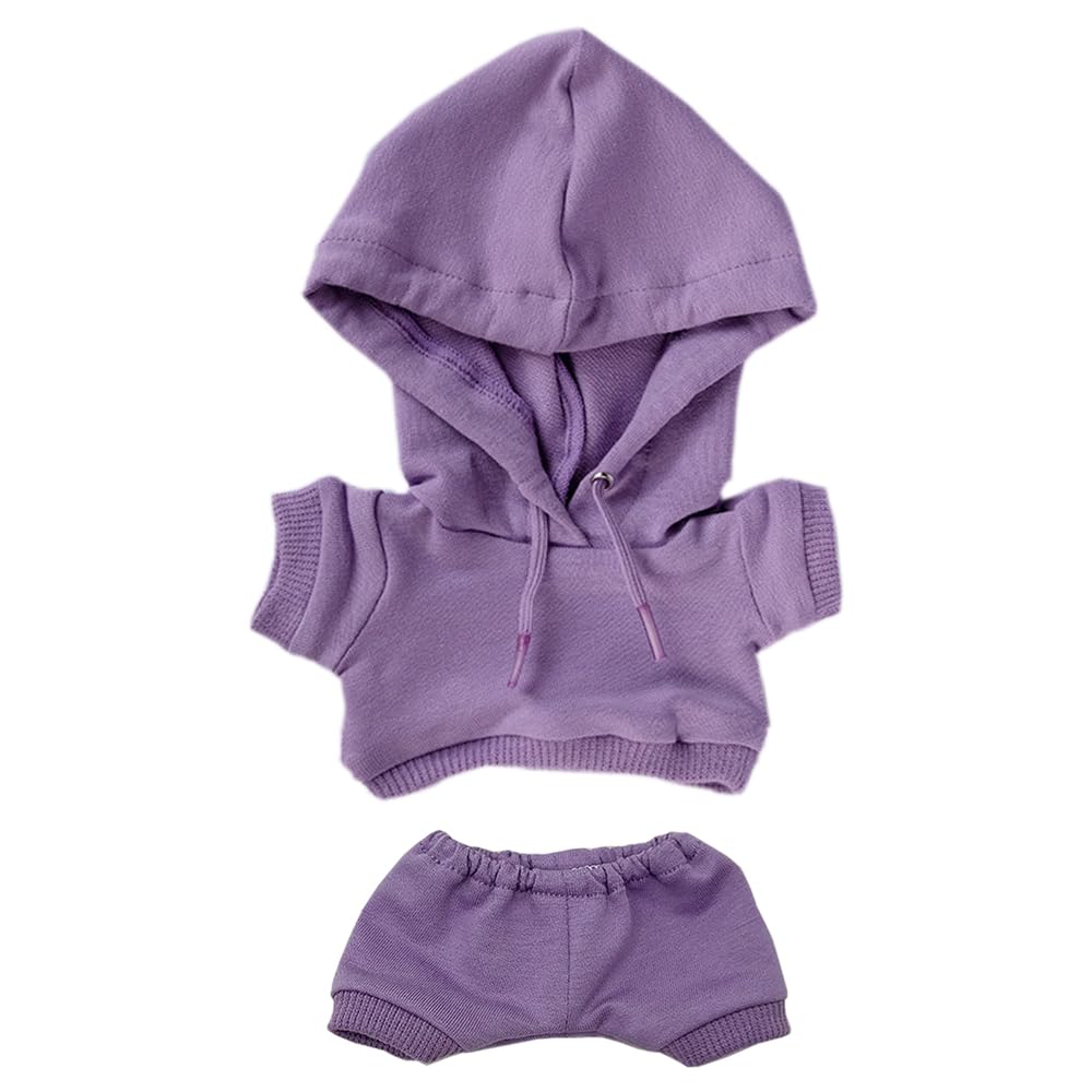 niannyyhouse 20cm Plush Doll Clothes Elastic Solid Sportswear Suits Hoodie Pants Soft Stuffed Plush Toy Dress Up Accessories (purple, 20cm)