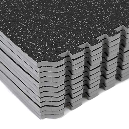 Clevr 1/2" Thick 48 sq ft Rubber Top EVA Foam Exercise Gym Mat | Black Interlocking Gym Foam Floor Mat Tiles (24" x 24" x 1/2'') | Durable Grip Protective Flooring | 12 Pcs | 1 Year Limited Warranty