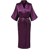 DandyChic Women's Robe Pure Long Kimono Robes Lightweight Silky Sleepwear V-Neck Calf-Length Bathrobe