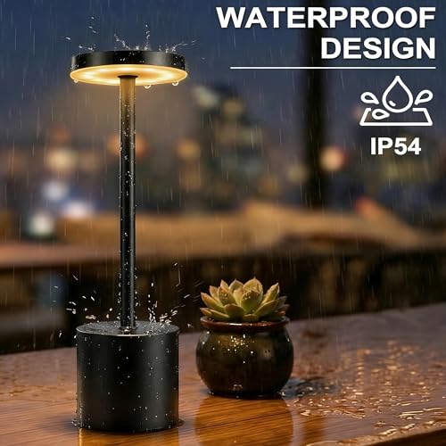 Luminária de Mesa LED Recarregável Na Cor Preto com Três Modos de Luz Dimerizáveis, Ideal para Salas de Jantar, Varandas, Áreas Externas, Quartos E Outros Ambientes