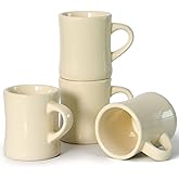 harebe Retro Coffee Cup Set of 4, 10 OZ Heavy Classic Ceramic Diner Mugs Set with Handle for Coffee, Tea, Cocoa, Milk, Latte（Cream）