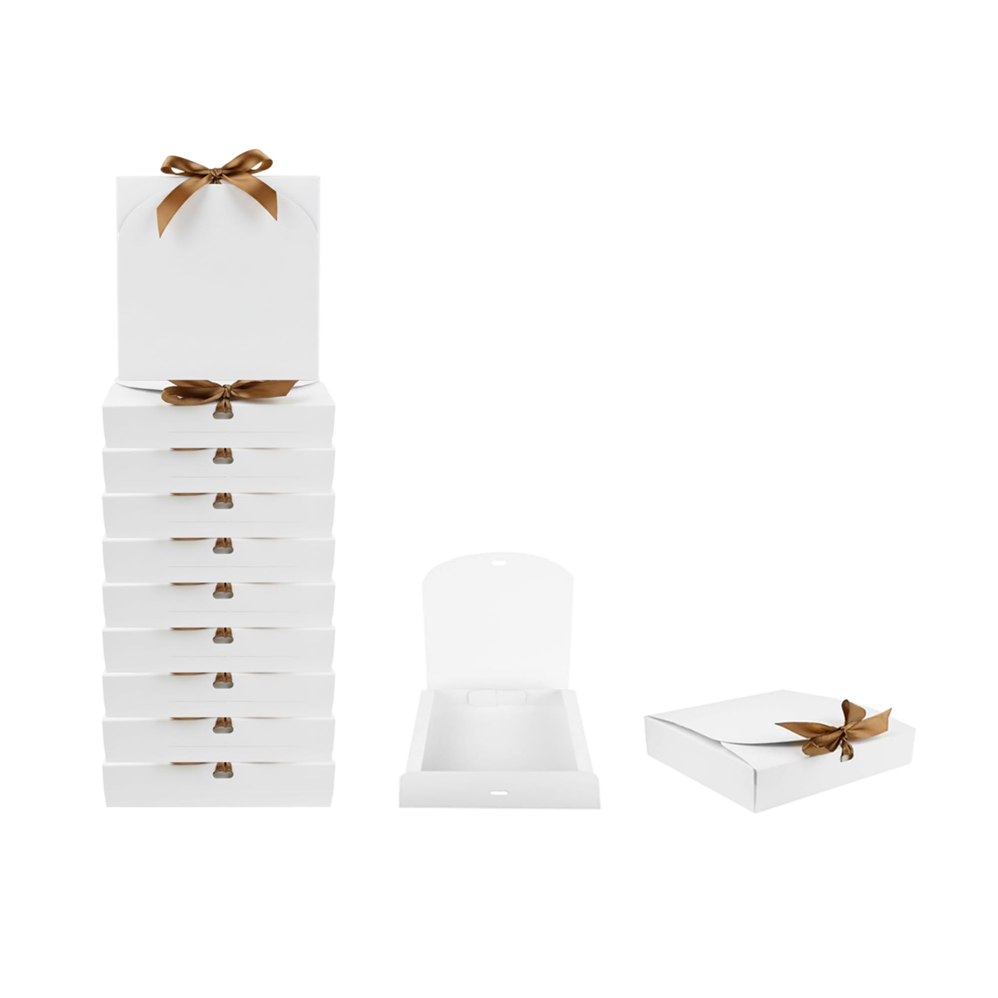 Emartbuy Pack of 12 Square Shaped Presentation Gift Box, (Size 2) 24 cm x 24 cm x 5 cm, Easy Assembly, White Box with Bow Ribbon