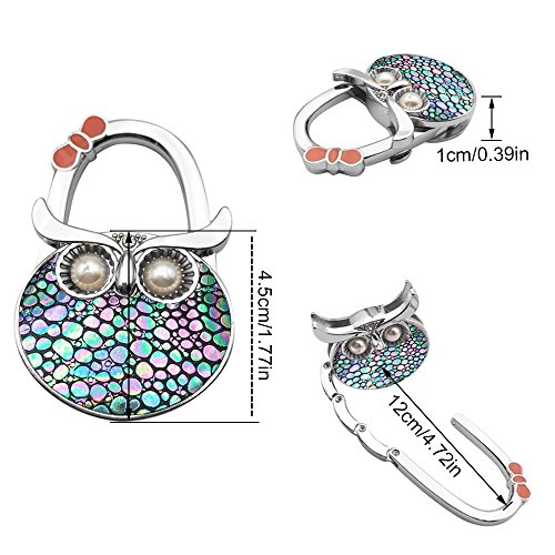 Handbag Hanger,FOME Set of 4 Foldable Purse Hook Purse Table Hook Holder Owl Shape Bag Hanger Hook 4.72x1.77in Mixed Color - Thumbnail 6