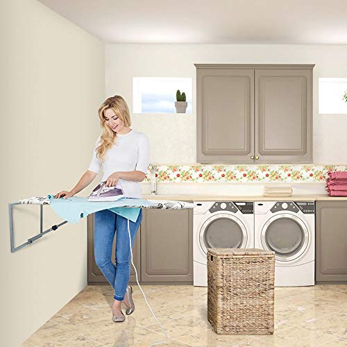 Duwee 14"x41" Wall Mounted and Door Mounted Ironing Board with Heat Resistant Cover and Thicken Felt Padding,with Unique Supporting Arm and Automatic Locking System