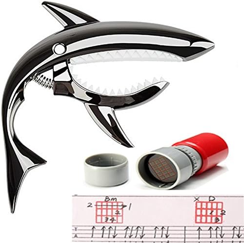Onemax Shark Zinc Alloy Capo with Common Chord Stamp for Acoustic, Electric Guitar and Ukulele (black)