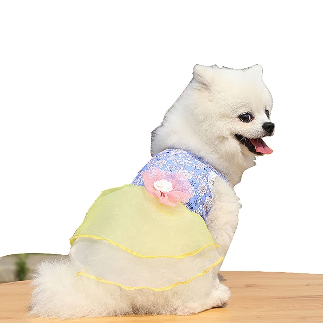 Abcsea 1 Piece Floral Pet Dress, Dog Dress, Dog Dresses for Small Dogs, Cat Dress, Dog Dress for Girl, Yellow, M