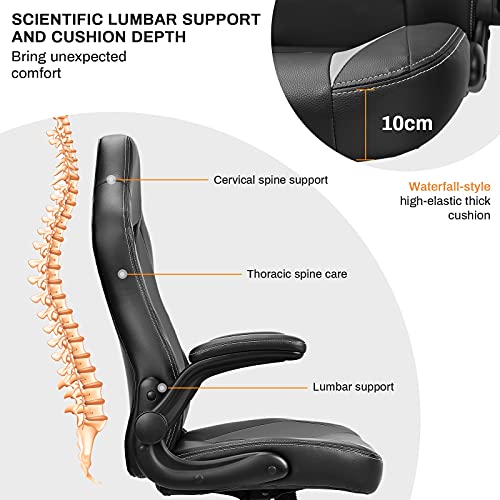 BASETBL-Silla-Oficina-Ergonomica-Silla-Gaming-Cuero-PU-con-Altura-Ajustable-Silla-Racing-Apoyabrazos-Abatibles-Silla-Escritoria-Giratoria-Carga-Max-150kg-Negro