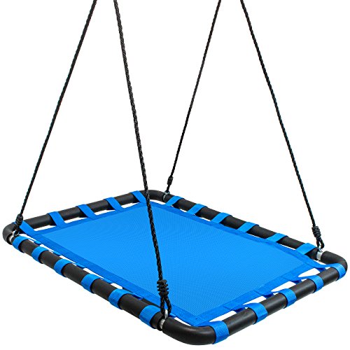 Sorbus Spinner Platform Swing - Kids Indoor/Outdoor Rectangular Mat Swing - Great for Tree, Swing Set, Backyard, Playground, Playroom - Accessories Included (40 x 30, Square Blue)