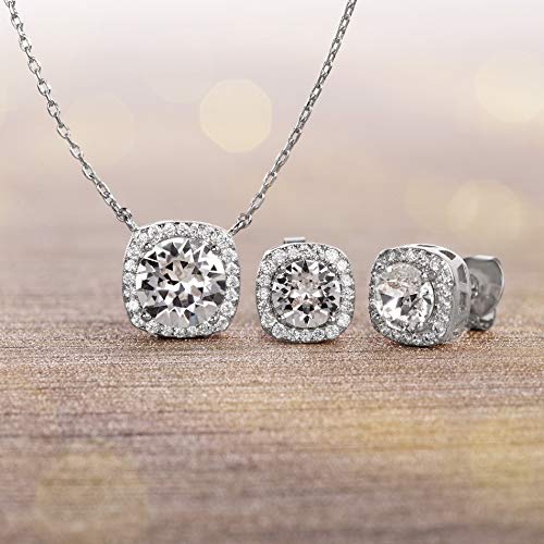 Devin Rose Women's Necklace Earrings Set Duo Crystal Halo Stud