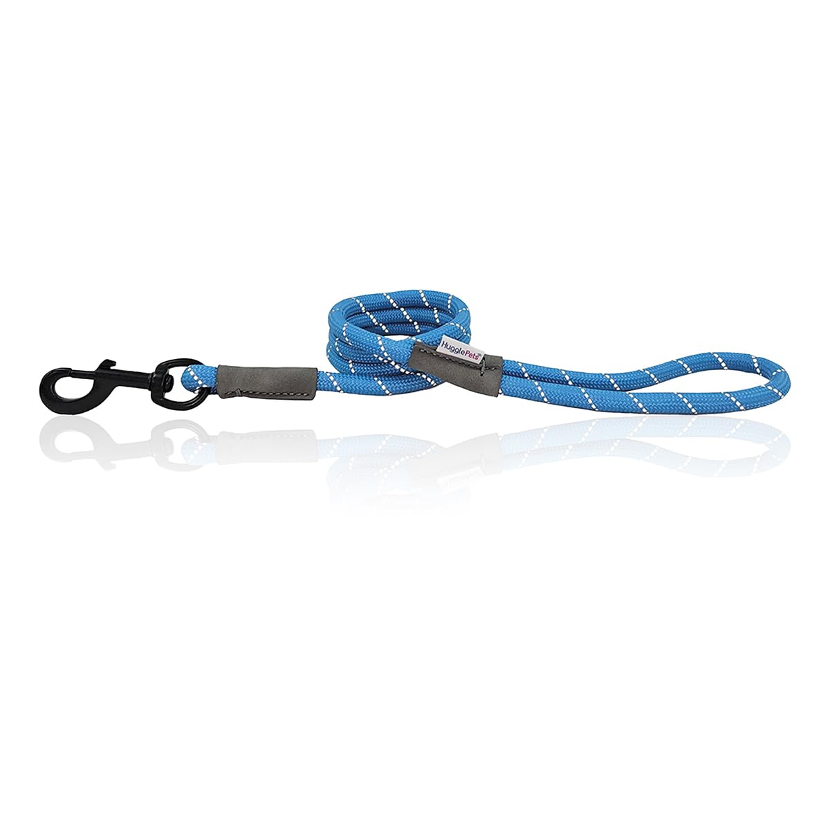 HugglePets Reflective Rope Dog Lead - Blue (107cm x 1cm) High Visibility Weatherproof Lead for Dogs with Reflective Stitching & Easy-to-Attach Metal Swivel Trigger.