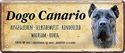 Funny Decorative Dog Breeds Profile Sign Tin Sign Dog (28 x 12 cm, Dogo Canario - Kinderlieb Wachsam Ruhig Gesglichen 1206)