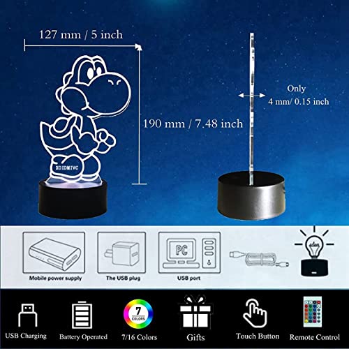 XOIDMIVC Yoshi Night Light, Mario Lamp16 Color RGB Touch Remote Controller Yoshi Light Children\'s Room Decoration Table Lamp for Christmas Lighting Gift