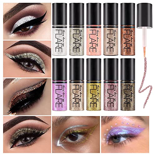 evpct 10 Colors Liquid Glitter Eyeshadow Set Glitter Liquid Eyeliner