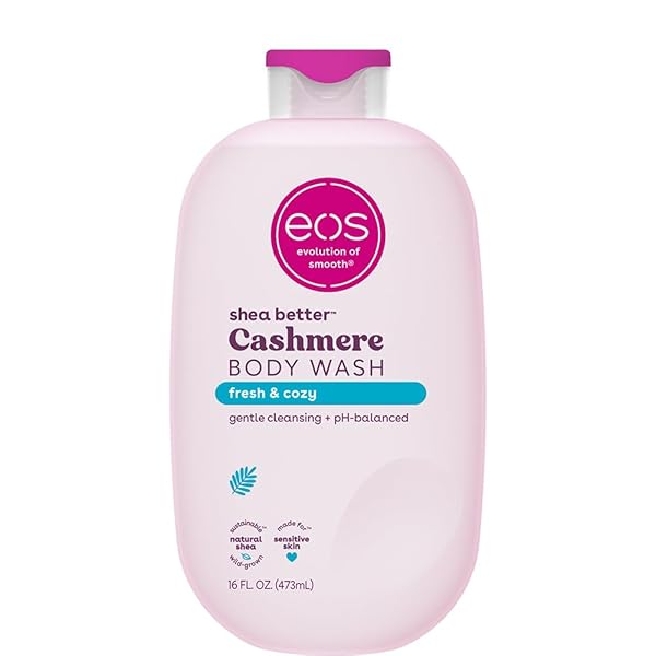 EOS CASHMERE BODY WASH – FRESH & COZY, MOISTURIZING BODY WASH, CREAMY GEL FORMULA, WITH SHEA BUTTER, GLYCERIN, VITAMIN E, PH BALANCED, SENSITIVE SKIN, VEGAN, 16 FL OZ