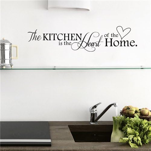 Kitchen Wall Stickers Home Decor Dining &amp; Cooking Quote Decal Heart Removable Vinyl Art Decoration (The Kitchen Is The Heart Of The Home) 22.4'' X 5.5''