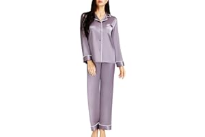 Lonxu Silk Satin Womens Pajama Sets Button Down Sleepwear Loungewear XS~3XL