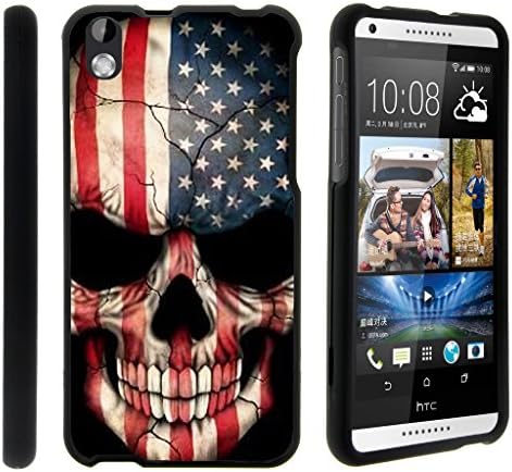 TurtleArmor | Compatible for HTC Desire 816 Case | Desire 8 Case [Slim Duo] Two Piece Hard Cover Slim Snap On Case on Black - US Flag Skull