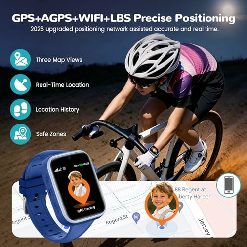 SWGOTA Children's Smartwatch, Children's Smartwatch with 4G Video Call/GPS, Voice Chat/School Mode/Whatsapp/WiFi/SMS/SOS/Pedometer/5 Sports Modes, IP68 Waterproof Gift for Girls Boys, Blue