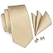 Hi-Tie Light Yellow Silk Tie for Men with Pocket Square and Cufflinks Set for Wedding