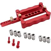 ANPTGHT Self Centering Dowel Jig with 1/4" 5/16" 3/8" Positioner Locator | Doweling Jig Woodworking Joinery Hole Drill Guide Red Wave Hardware Precise Punch Drilling Jig Kit