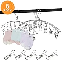 Clothes Drying Rack Stainless Steel Laundry Drying Rack Clothes Hanger with 8 Clips Metal Clothespins for Drying Socks, Towels, Diapers, Bras, Baby Clothes,Underwear, Gloves (5 Pack)