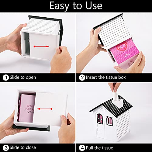 VEBAVO Tissue Box Cover, 100 Handmade House Tissue Box Holder Wood