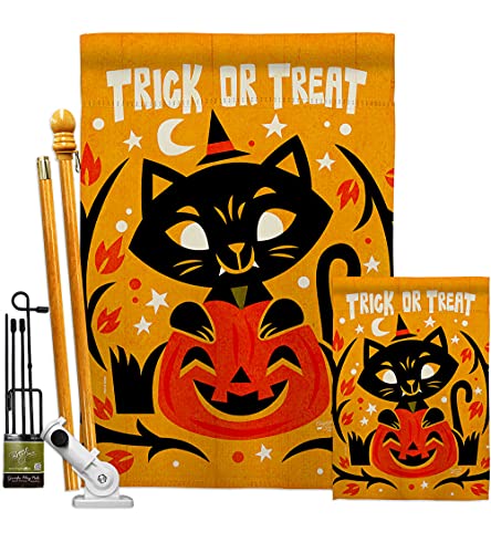 Angeleno Heritage Happy Black Cat Garden House Flag Kit Fall Halloween Witch Tr…