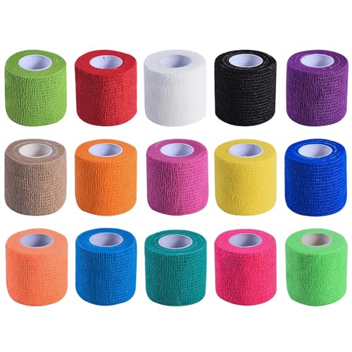 KISEER 15 Pack 2 Inch x 5 Yards Self Adhesive Bandage Breathable Cohesive Bandage Wrap Rolls Elastic Self-Adherent Tape for Stretch Athletic, Sports, Wrist, Ankle