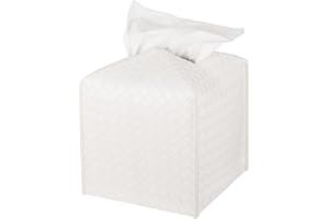 ZOOCATIA Tissue Box Cover PU Leather Tissue Holder Square Facial Tissue Case Facial Paper Organizer Dispenser for Bathroom, Vanity Countertop, Tabletop, Car, White
