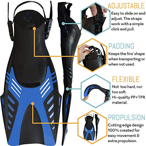 cozia design Snorkel Set with Foldable Snorkel MASK - Swim FINS Included - Premium Set Ocean View 180 Full Face Snorkel Mask with Go Pro Mount - Snorkel Mask Foldable Tube and Flippers
