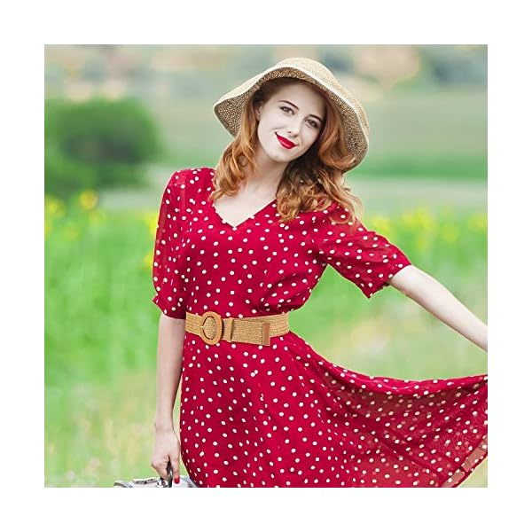 Cinturón elástico trenzado de paja con hebilla de estilo madera para mujer, 2 unidades | DeHippies.com