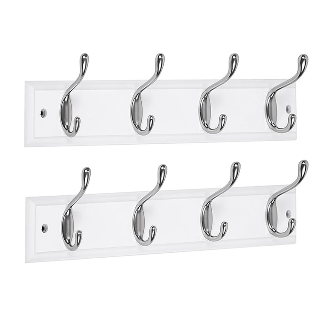 DOKEHOM [2 Pack 4-Satin Nickel Hooks on White Color Board Wall Mounted Coat Hook Rack Hanger
