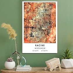Racine Map Poster, Wisconsin Map Art Poster, Map