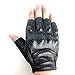 Men’s Summer Motorcycle Gloves Fingerless Leather Motorcycle Cycling Gloves with Knuckle Armored(G11-Black,L)