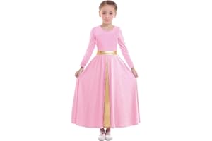 Z&X Girls Praise Dance Dress Full Length Wide Swing Skirt Long Sleeve Liturgical Worship Church Robe Lyrical Dancewear