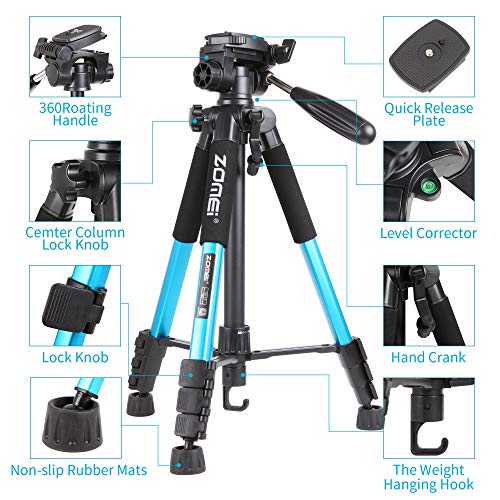 ZOMEI 55" Lightweight Compact Travel Portable Camera Tripod for Canon Nikon Sony DSLR Camera Video with Carrying Bag(Blue) - Thumbnail 2