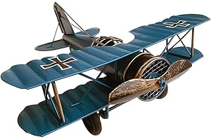 IUUWTMV Large Retro Iron Aircraft Vintage Airplane Model Metal Biplane (Blue)