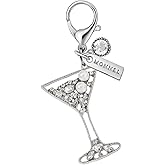 MONNEL MC572 Little Crystal Cocktail Lobster Clasp Charm for Women with Velvet Bag (White Silver,1 Piece)